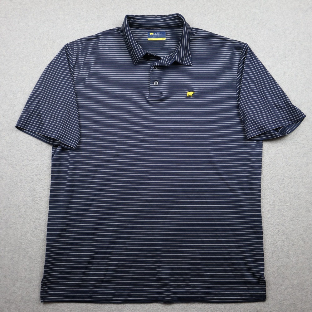 Jack Nicklaus Polo Shirt Mens Large Navy Blue Striped Golden Bear Golf Short Slv